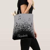 Tote Bag explosion de musique nom personnalisé noir gris (De près)