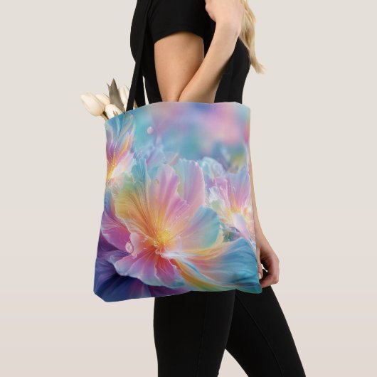 Tote Bag Explosion florale cosmique abstraite en pastel (De près)