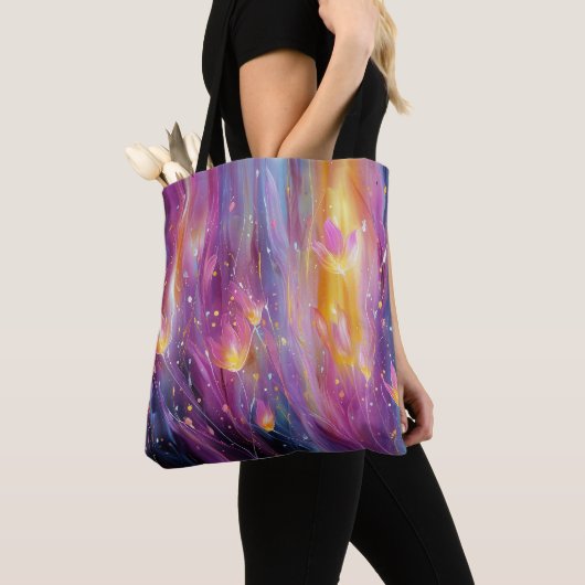 Tote Bag Explosion florale lumineuse abstraite (De près)