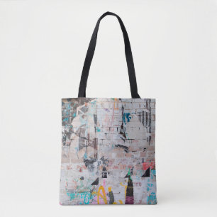 Tote Bag Exposed weathered brick wall with torn street post