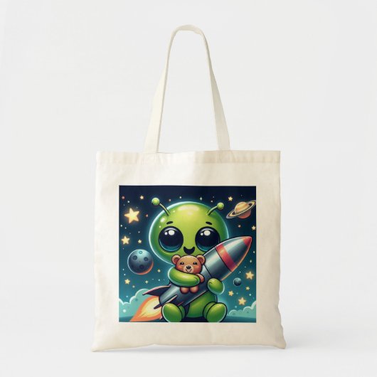 TOTE BAG EXTRA-TERRESTRE AVEC UNE FUSÉE (Devant)