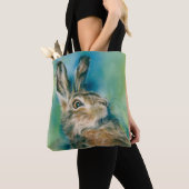 Tote Bag Exubérance de lièvre sauvage Art pastel (De près)