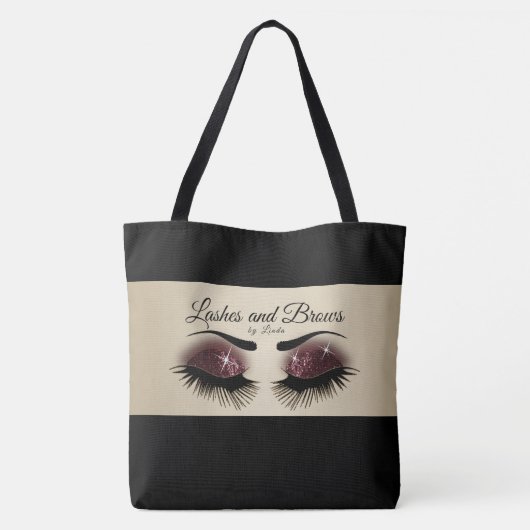 Tote Bag Eyelashes and Brows - Burgundy Wine Parties scinti (Dos)