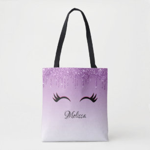 Tote Bag Eyelashes rose et noir élégant sur Parties scintil