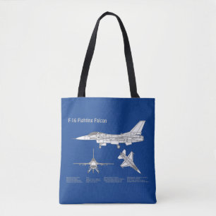 Tote Bag F-16 Faucon de combat - Plan directeur de l'avion 
