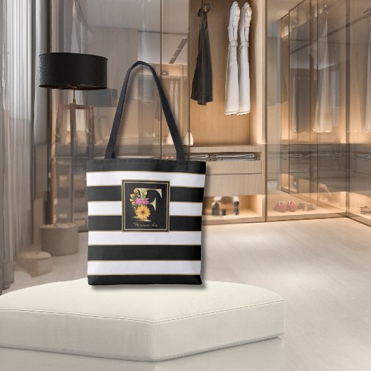 Tote Bag F Monogramme Floral Or | Blancs noirs