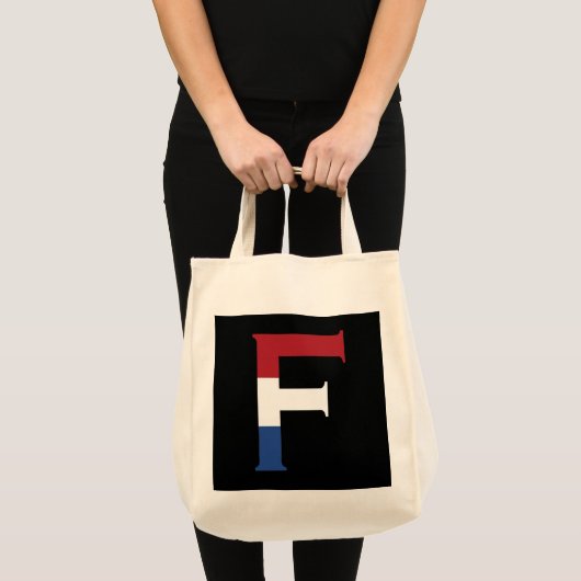 Tote Bag F Monogramme superposé sur l'indicateur NLD sur bk (Devant (produit))