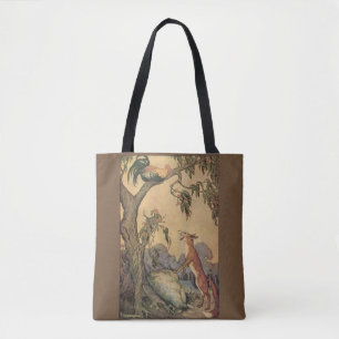 Tote Bag Fables d'Ésope vintage, Renard, Coq et le Chien