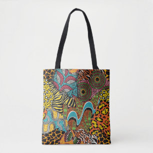Tote Bag Fabric africain : Patchwork d'animaux sauvages.
