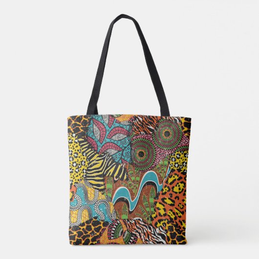 Tote Bag Fabric africain : Patchwork d'animaux sauvages. (Dos)