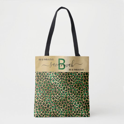 Tote Bag Fabuleux nom léopard émeraude vert d'anniversaire (Devant)