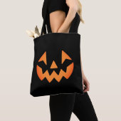 Tote Bag Face de citrouille Jack-o-lanterne noir et orange (De près)