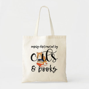 TOTE BAG FACILEMENT DISTRAIT PAR DES CHATS ET DES LIVRES