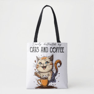 Tote Bag Facilement Distrait Par Les Chats Et Le Café Amour