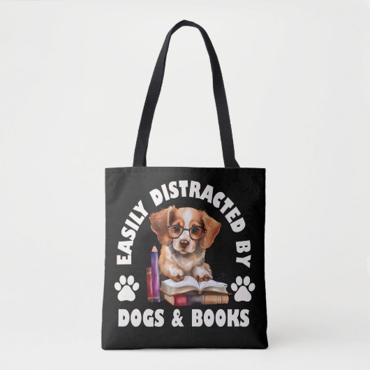 Tote Bag Facilement Distrait Par Les Chiens Et Les Livres (Devant)
