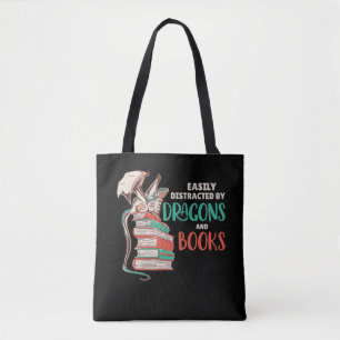 Tote Bag Facilement Distrait Par Les Dragons Et Les Livres
