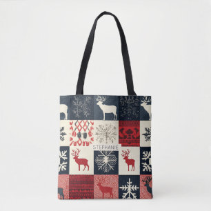 Tote Bag Fair Isle Patchwork   Reindeer