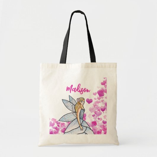 Tote Bag Fairy Princess Pink Hearts Illustration de mode (Devant)