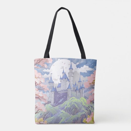 Tote Bag Fairytale Castle Spring Pastel Aquarelle (Dos)