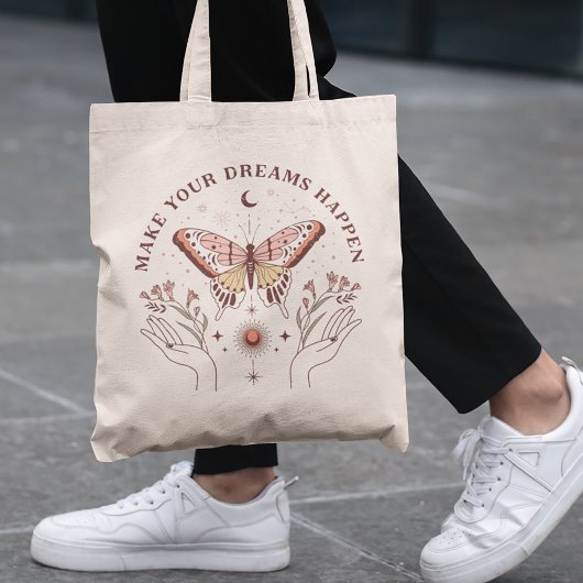 Tote Bag Faites vos rêves se produire Boho Butterfly