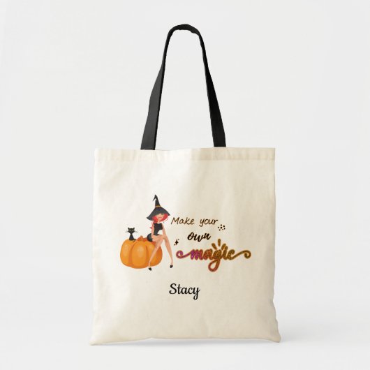 Tote Bag Faites votre propre magie mignon Halloween rose or (Devant)