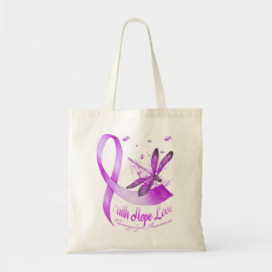 Tote Bag Faith Hope Love Dragonfly Purple Ribbon Fibromyalg