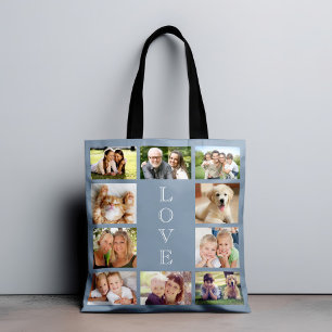 Tote Bag Famille 10 Photo Collage Dusty Blue