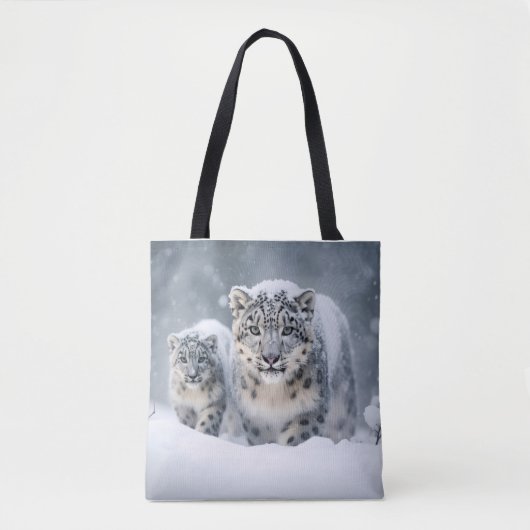 Tote Bag Famille d'animaux léopard de neige errants (Devant)