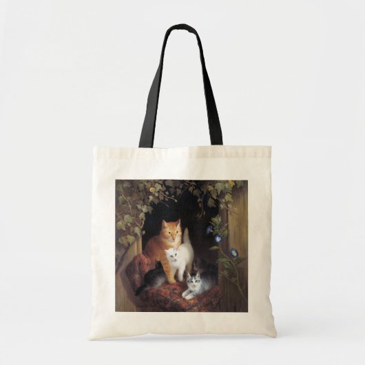 Tote Bag Famille de chats et feuille d'ivoire par Henriette (Devant)