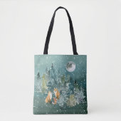 Tote Bag Famille Fox en forêt Pleine lune neige (Devant)