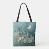 Tote Bag Famille Fox en forêt Pleine lune neige (Dos)