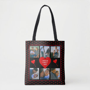 Tote Bag Famille Photo Collage Famille Coeur Noir Arrière -