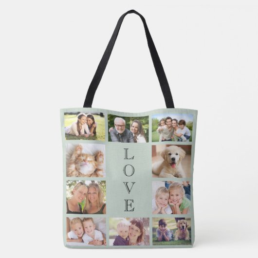Tote Bag Family Love 10 Photo Collage Sage Green (Dos)