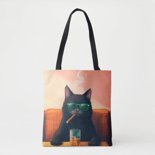 Tote Bag Fancy Chat Boire Whiskey (Devant)