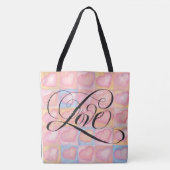 Tote Bag Fancy LOVE Calligraphie Script Lettrer Coeur rose (Devant)