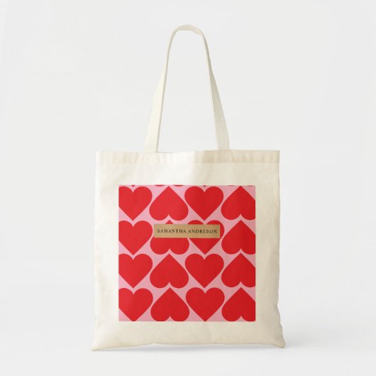 Tote Bag Fancy Romantique Rouge & Coeurs Rose Motif Avec No (Devant)
