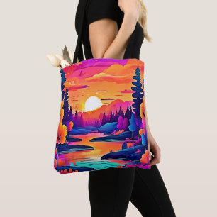 Tote Bag Fantaisie artistique du lac au coucher du soleil
