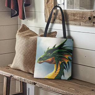 Tote Bag Fantaisie de dragon vert émeraude majestueux