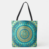 Tote Bag Fantaisie Mandala Bleu Or (Devant)