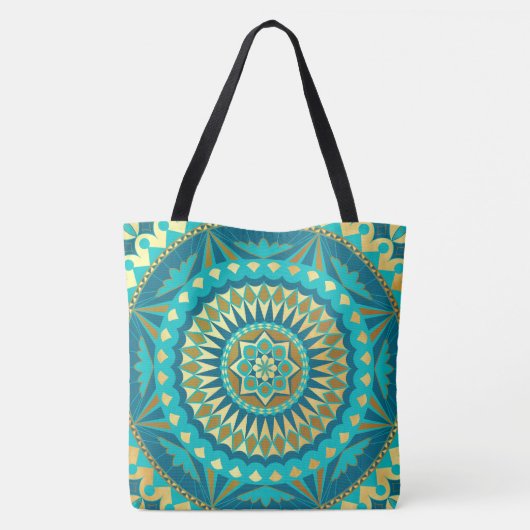 Tote Bag Fantaisie Mandala Bleu Or (Dos)