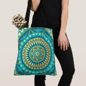 Tote Bag Fantaisie Mandala Bleu Or (De près)