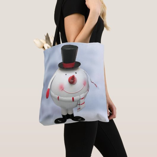 Tote Bag Fantaisie Rond Snowman Noël (De près)