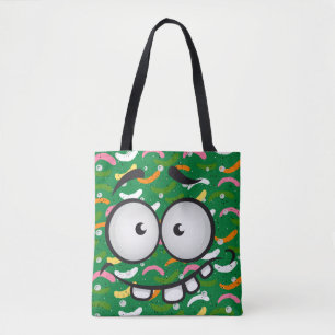 Tote Bag Fantaisie visage souriant coloré motif vert orange