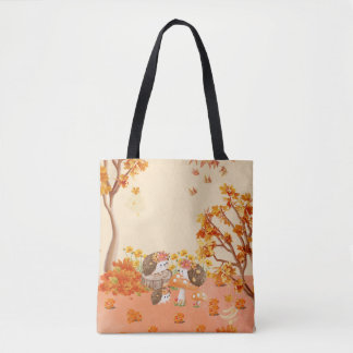 Tote Bag Fantasie d'Automne : Hérissons dans une Forêt Doui
