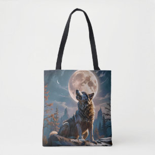 Tote Bag Fantasy Mignonne Loup hurlant vers la lune