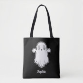 Tote Bag Fantôme De Cartoon Peur Avec Nom Personnalisé Noir (Devant)