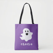 Tote Bag fantôme éffrayant et nom violet Halloween (Devant)