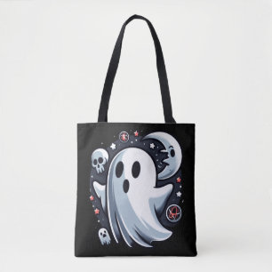 Tote Bag Fantôme éthéré avec Lune et Crânes Halloween Sombr