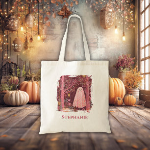 Tote Bag Fantôme rose géant dans la forêt florale enchantée