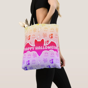 Tote Bag Fantôme, toiles d'araignées et chats noirs arc-en-